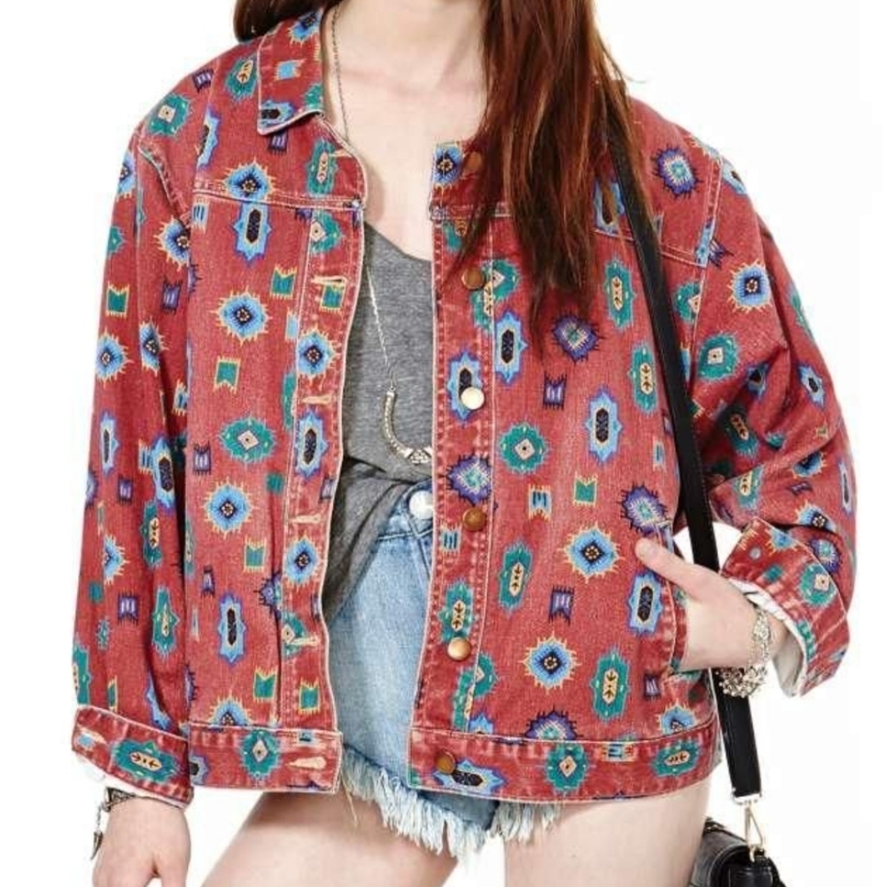 AZTEC SOUTHWESTERN PATTERNED JEAN JACKET